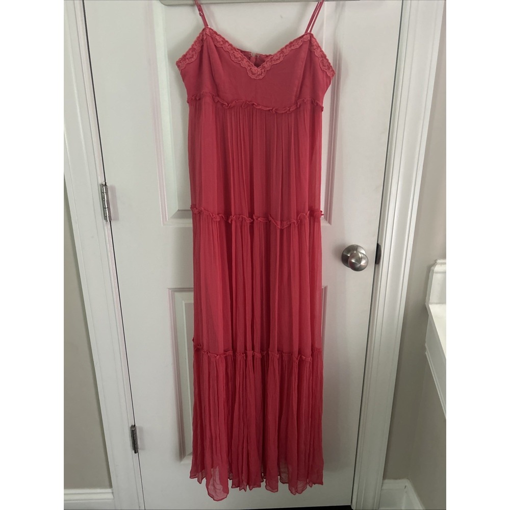 BCBGMaxAzria Taelor Tiered Spaghetti Strap Maxi Dress Desert Rose Women's Sz‎ 6